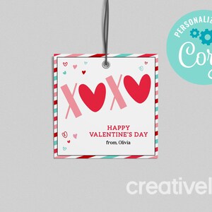 XOXO Valentijnsdag tag Valentijn cadeaukaartje kinderen student klas leraar werknemer klant Valentijn tag bewerkbare afdrukbare INSTANT DOWNLOAD