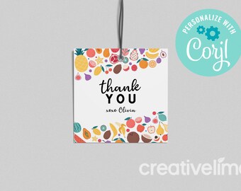 Two-tti Frutti Thank You Tags: Tropical Birthday Party (Editable, Instant Download)