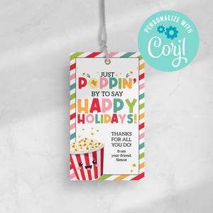 Gewoon even langskomen om je fijne feestdagen te wensen, popcorn traktatie tasje leraar Secret Santa Client, bewerken met Corjl BEWERKBARE INSTANT DOWNLOAD