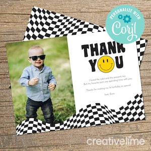 Retro Smile Face 1st Birthday Invitation: One Happy Dude (Editable, Instant Download)