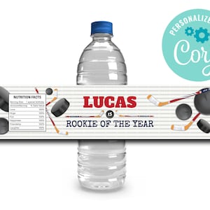 EDITABLE, INSTANT DOWNLOAD Hockey Water Bottle Labels, Hockey Party, Hockey Birthday Invitations, Hockey Birthday Party, Hockey Bottle Label