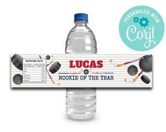 Editable Hockey Water Bottle Labels: Birthday Party Decor (Instant Download)