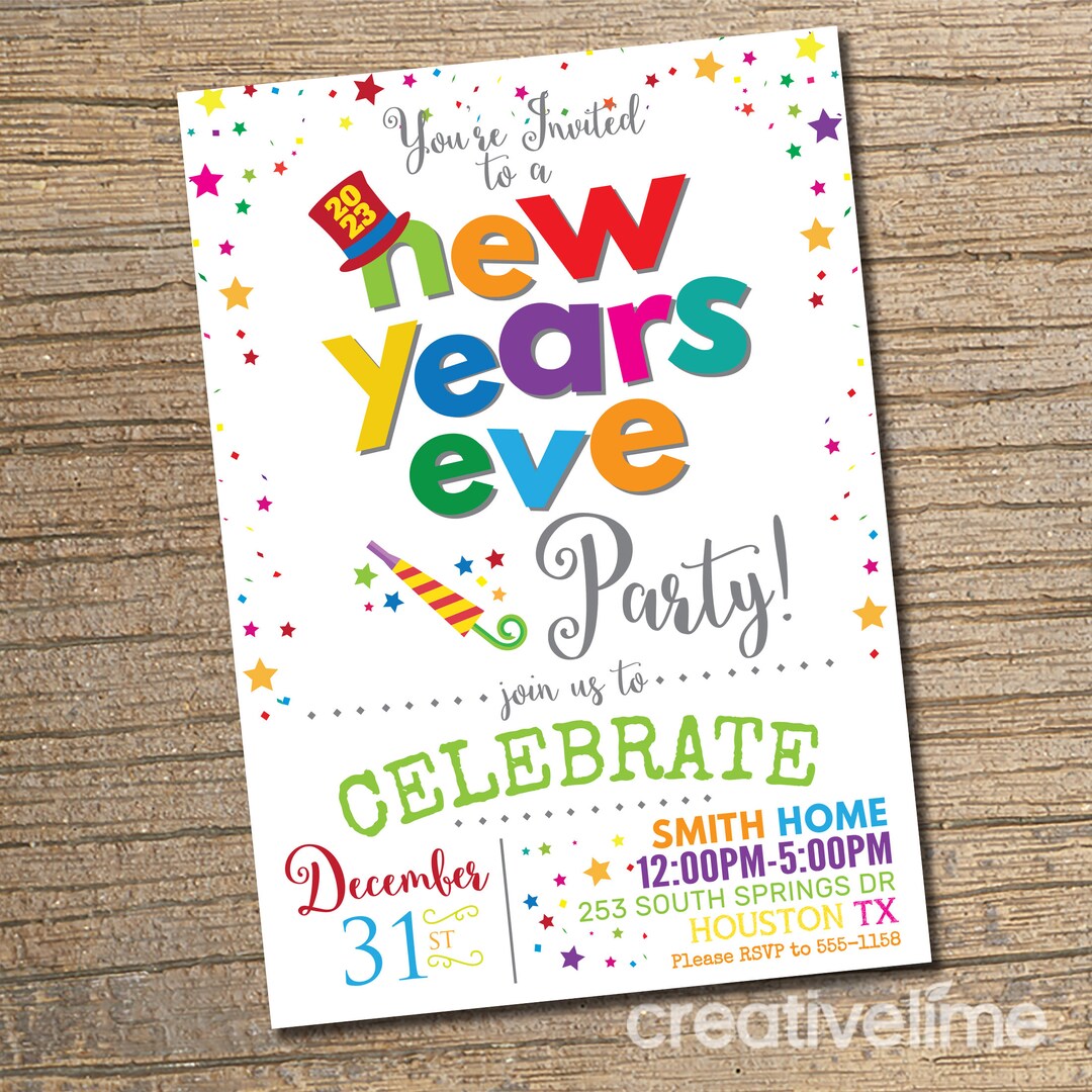New Years Eve Party, NYE Kids Party Invitation, Kids Party Invitations