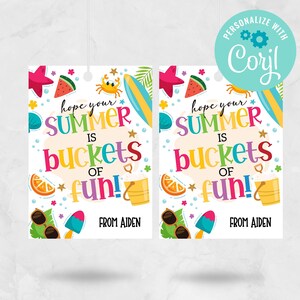 Etichetta regalo "Spero che la tua estate sia piena di divertimento", etichette per l'ultimo giorno di scuola, etichetta regalo per bambini per l'estate in spiaggia, fine della scuola, DOWNLOAD IMMEDIATO MODIFICABILE