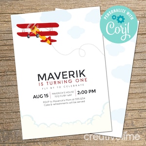 Airplane Birthday Invitation, Airplane Invitation Template, Modern Plane Invitation, Airplane Invitation Aviation EDITABLE, INSTANT DOWNLOAD