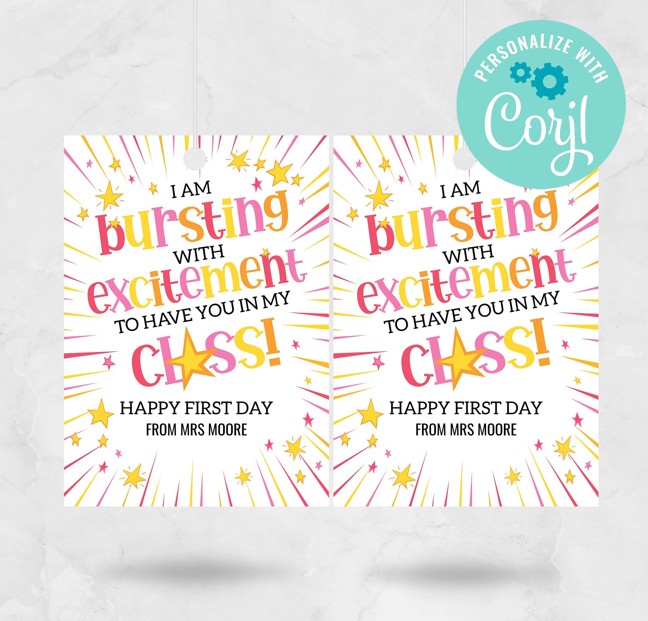 Editable Back to School Gift Tag: Bursting With Excitement (instant ...