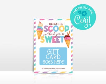 Ice Cream Gift Card Holder: Editable Teacher Staff Gift (Digital Download)