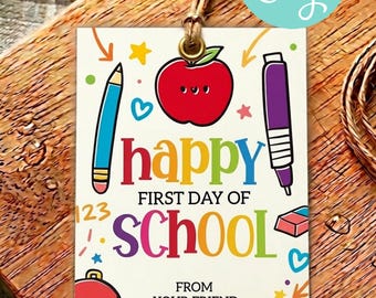Personalized First Day of School Gift Tag, Happy First Day of School, Student teacher Gift Tag, Printable Corjl Template (Digital Download)