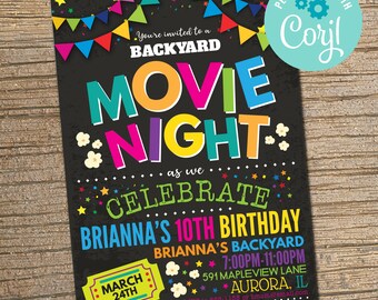 Invitación para una noche de cine en el patio: Invitación editable para fiesta de cumpleaños (descarga instantánea)