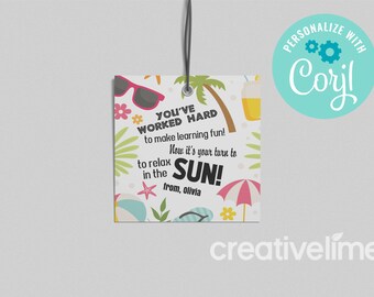 Summer Teacher Appreciation Gift Tag: Relax in The Sun (Editable, Instant Download)