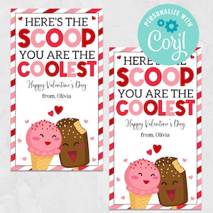 MODIFICABILE, DOWNLOAD IMMEDIATO Etichetta regalo stampabile per San Valentino con gelato Paletta per gelato per bambini Biglietto di San Valentino Insegnante Regalo per cliente
