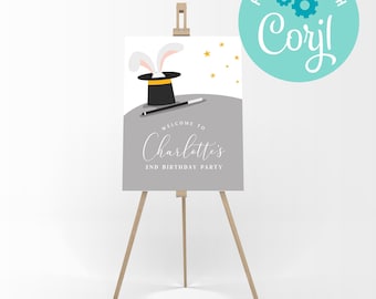 Cartello di compleanno per spettacolo di magia: modello di cartello di benvenuto modificabile (download immediato)