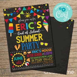 End of School Party Invitation, End of School Bash, Summer Party Invite, Pool Party, Last Day School, Boy Version EDITABLE, INSTANT DOWNLOAD