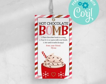 Etiqueta de regalo de bomba de chocolate caliente: regalo navideño editable (descarga instantánea)