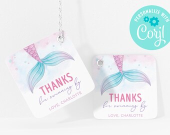 Editable Mermaid Birthday Favor Tag: Under the Sea (Instant Download)