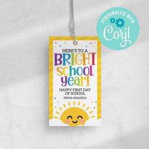 Etiqueta para un año escolar brillante, etiqueta para el primer día de clases, etiqueta de regalo para el regreso a clases, etiqueta de regalo editable y descarga instantánea.