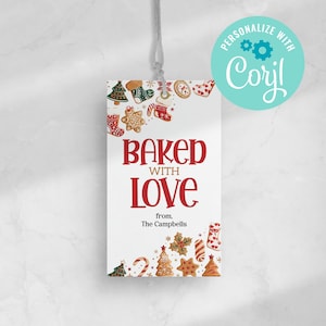 EDITABLE, INSTANT DOWNLOAD Baked With Love Tag, Christmas Cookies Gift Tag Printable Christmas Treats Baked Goods Tag Personalize with Corjl