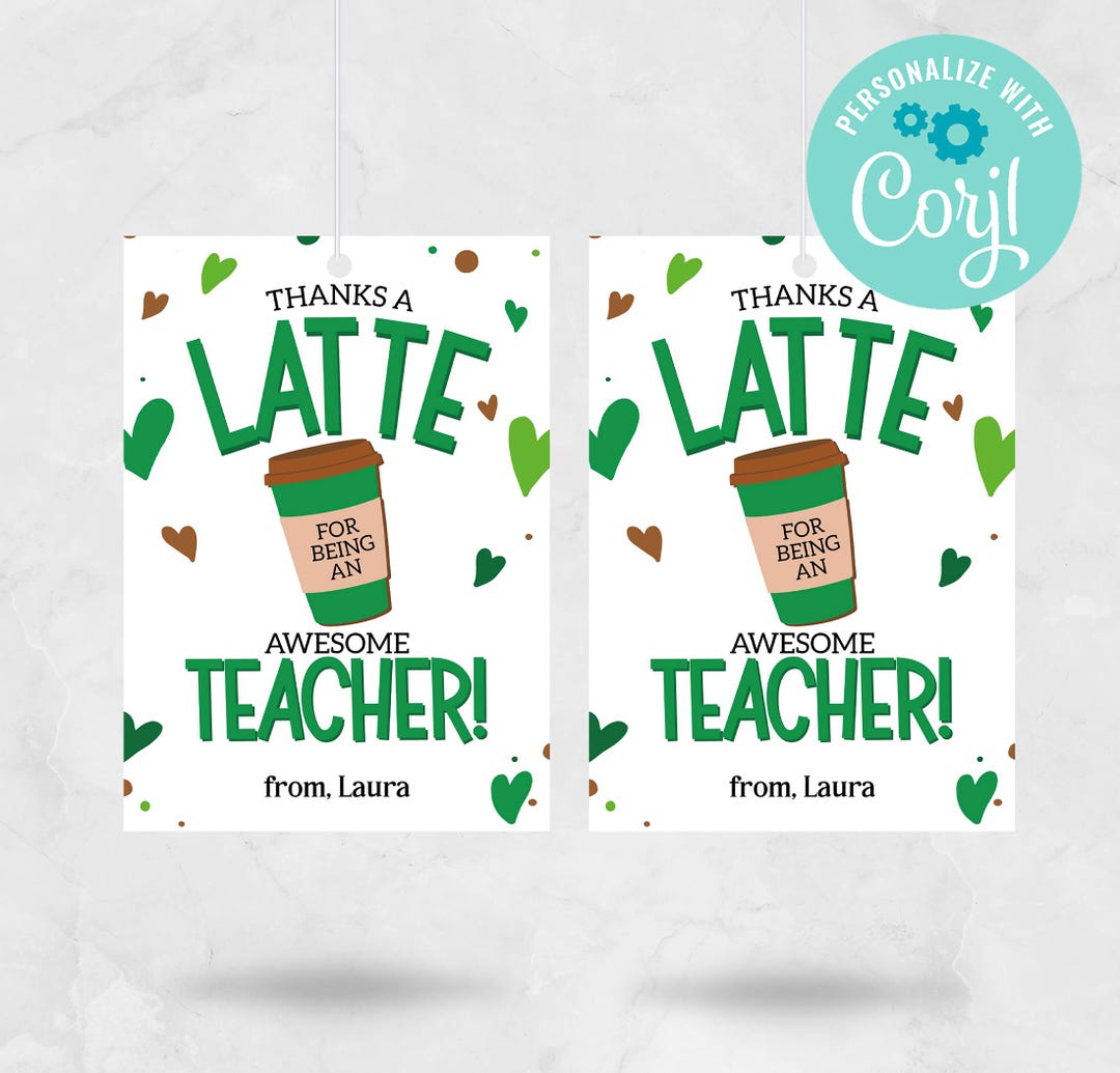 Thanks A Latte Teacher Gift Tag, Coffee Printable (instant Download ...