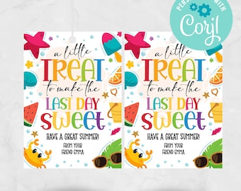 Summer Treat Gift Tags: Last Day of School, Editable Printable (Instant Download)