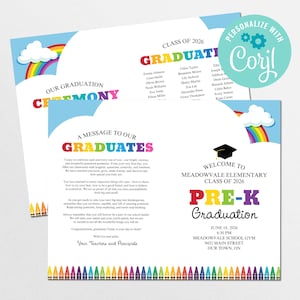 Editable Pre-K Graduation Program Template, Pre-K & Kindergarten Ceremony Program, Printable Double-Sided Letter and A4, Printable Template