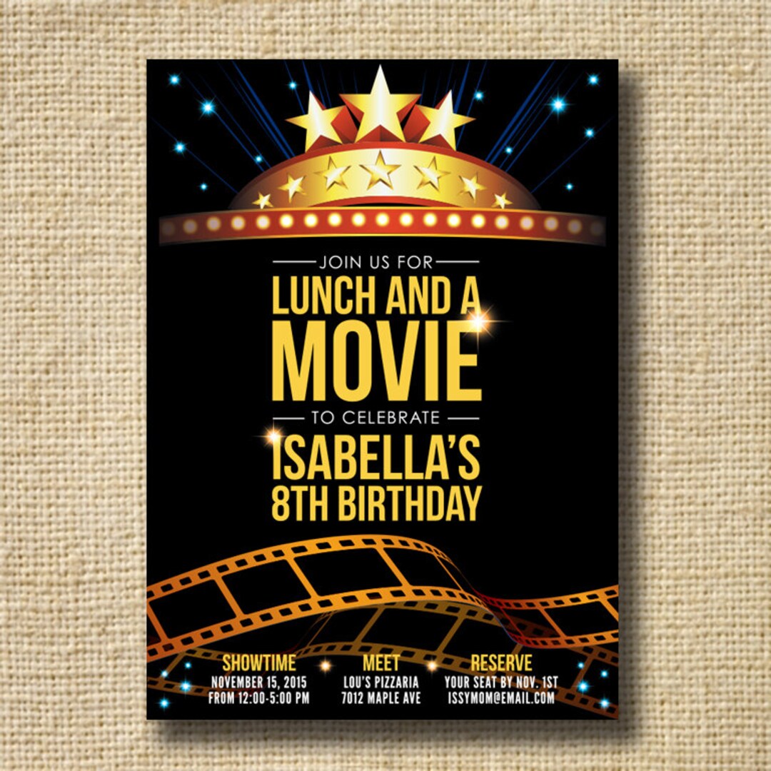 Movie Party Invitation, Printable Boys Movie Invite, Movie Theater ...
