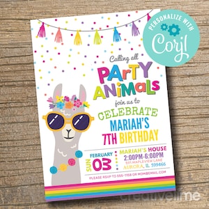 Llama Birthday Party Invitation: Girl Llama Fun, EDITABLE (Instant Download)