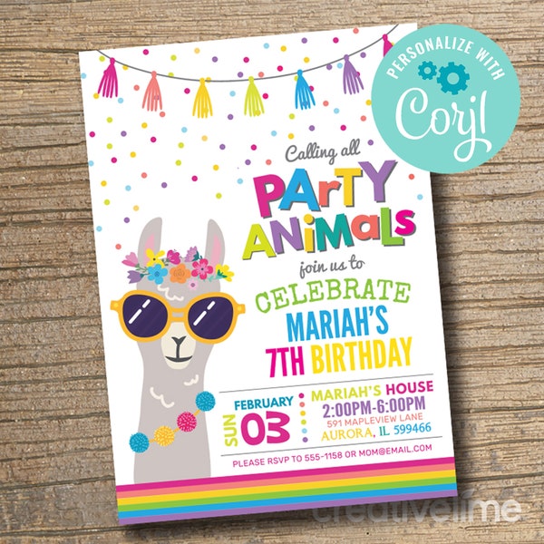 Llama Invitation, Llama Birthday Party, Alpaca Invitation, Llama Party, Alpaca Party, Girl Llama Party, Llama Fun EDITABLE, INSTANT DOWNLOAD