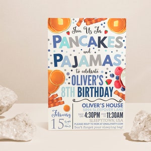 Pancake Birthday Invitation, Pancakes and Pajamas Party Birthday, Pancake Pj, Any Age, Pj Party, Pancake Party EDITABLE, INSTANT DOWNLOAD
