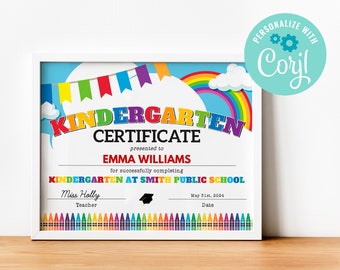 Editable Kindergarten Graduation Certificate: Instant Download