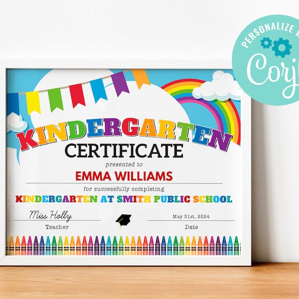 EDITABLE, INSTANT DOWNLOAD Printable Kindergarten Graduation Certificate, Editable Kindergarten Certificate, Last Day Kids School Diploma