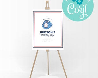 Editable Baseball Birthday Party Sign: Rookie Slugger Theme (Instant Download)