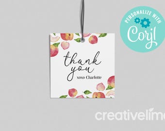 Peach Birthday Favor Tag: Sweet One Thank You (EDITIERBAR, INSTANT DOWNLOAD)