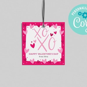 XOXO Valentijnsdag tag Valentijn cadeaukaartje kinderen student klas leraar werknemer klant Valentijn tag bewerkbare afdrukbare INSTANT DOWNLOAD