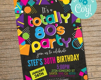 Retro 80s Birthday Party Invitations: Editable Template (Instant Download)