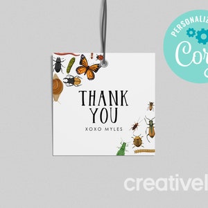 Bug Birthday Party Favor Tag, Insects, Outdoor Birthday Party, Bugs Insects Birthday Thank You Favour Tag EDITABLE, INSTANT DOWNLOAD