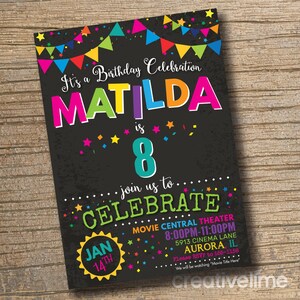 Girl Birthday Party Invitation, Any Age Birthday Invitations, Birthday Party, Girl Birthday Invitation Chalkboard (Printable)