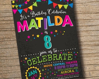 Girl Birthday Party Invitation, Any Age Birthday Invitations, Birthday Party, Girl Birthday Invitation Chalkboard (Printable)