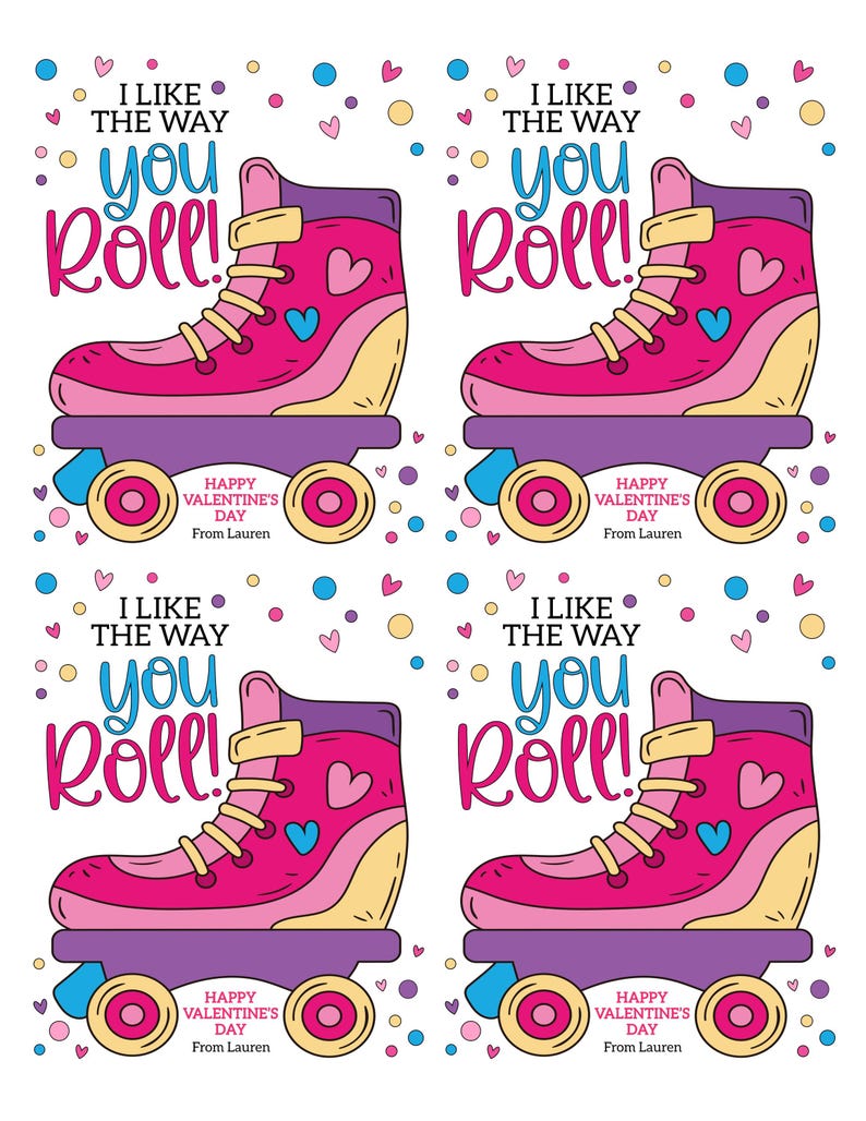 Roller Skate Valentine Card, Kids Classroom Printable (digital Download ...