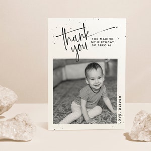 Photo Thank You Card, Picture Thank You Card, Birthday Photo Thank You, Modern Photo Black & White Minimalist Card EDITABLE INSTANT DOWNLOAD