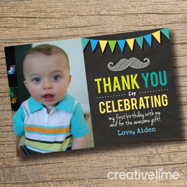 PRINTABLE Chalkboard Baby Boy First Birthday Thank You Card Etsy