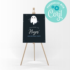 Halloween Birthday Sign, Halloween Birthday Party, Spooky Ghost Hey Boo, Halloween Party Welcome Sign Template EDITABLE, INSTANT DOWNLOAD