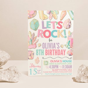 Crystals Geode Birthday Invitation, Crystals Invite, Geology invitation, Crystal Rock Party, Let&#39;s Rock invite EDITABLE, INSTANT DOWNLOAD