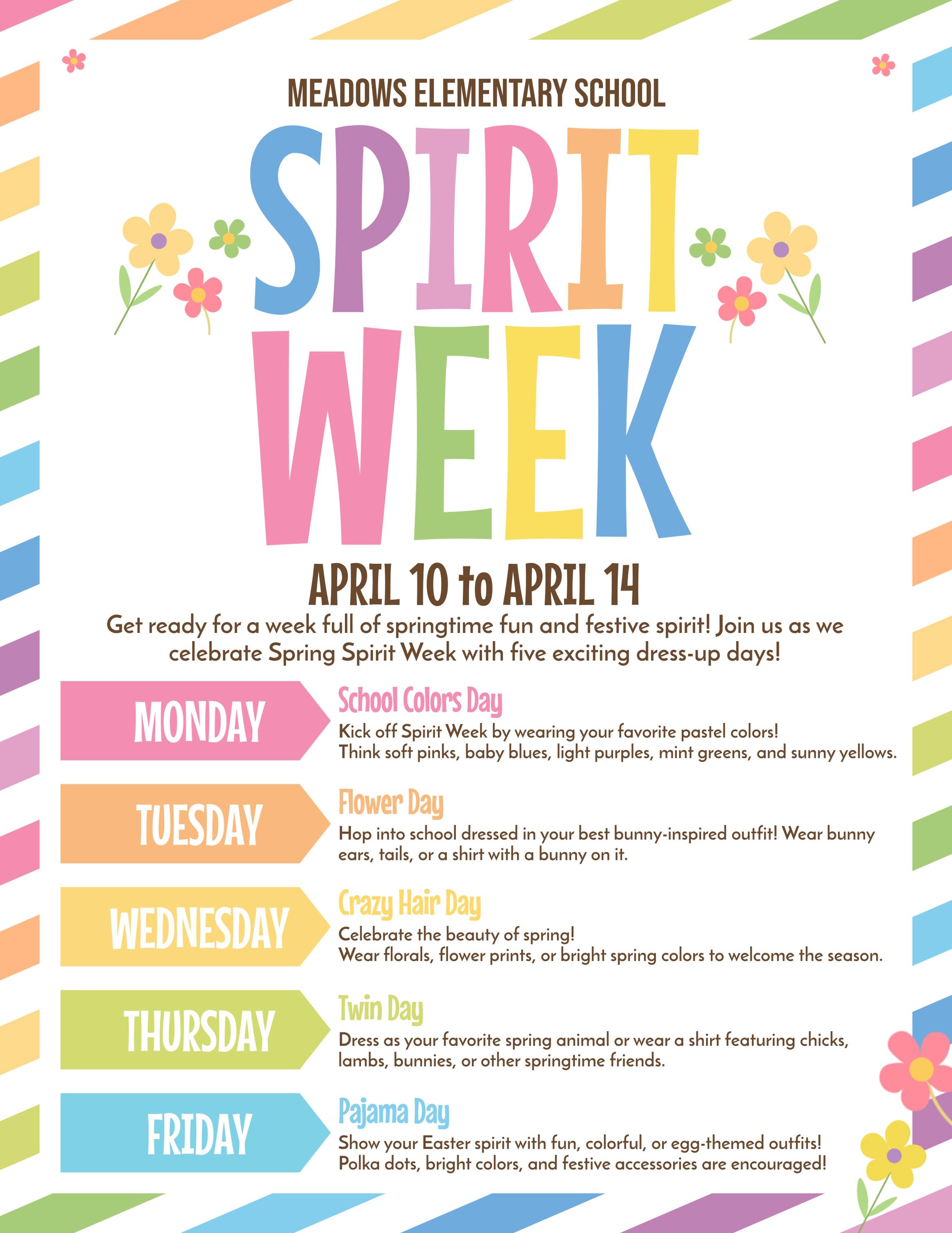 Spring Spirit Week Flyer Editable in Corjl | School Spirit Week Theme ...