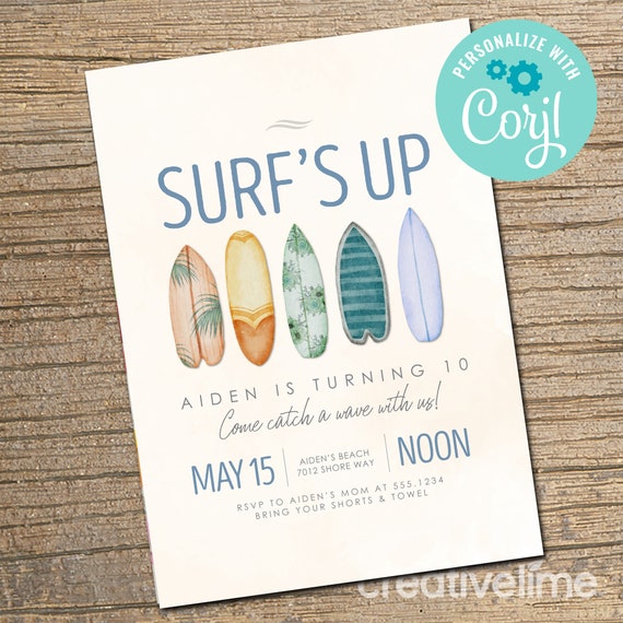 INSTANT DOWNLOAD EDITABLE Surf's up Birthday 2 