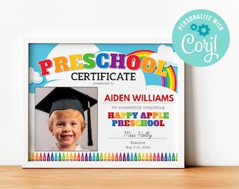 Editable Preschool Graduation Certificate with Photo (Instant Download)