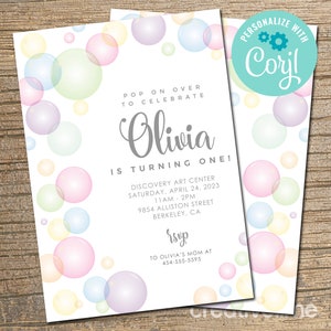 Bubbles Birthday Invitation, Bubbles Party Invitation, Pastel Bubbles, Summer Bubble Party, Bubble Pop Party EDITABLE, INSTANT DOWNLOAD