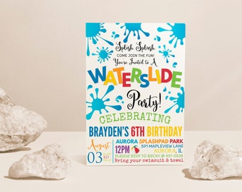 Waterslide Party Invitation, Waterslide Pool Birthday Invitations, Slide Party, Backyard Pool Waterslide Invite EDITABLE, INSTANT DOWNLOAD