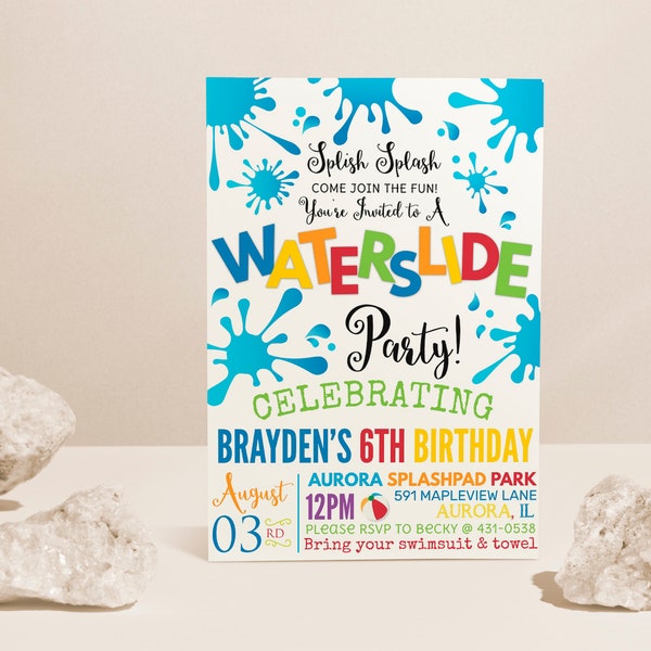 Waterslide Party Invitation, Waterslide Pool Birthday Invitations, Slide Party, Backyard Pool Waterslide Invite EDITABLE, INSTANT DOWNLOAD