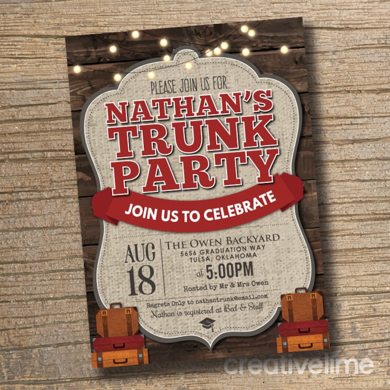 graduation farewell trunk party invitation printable bon
