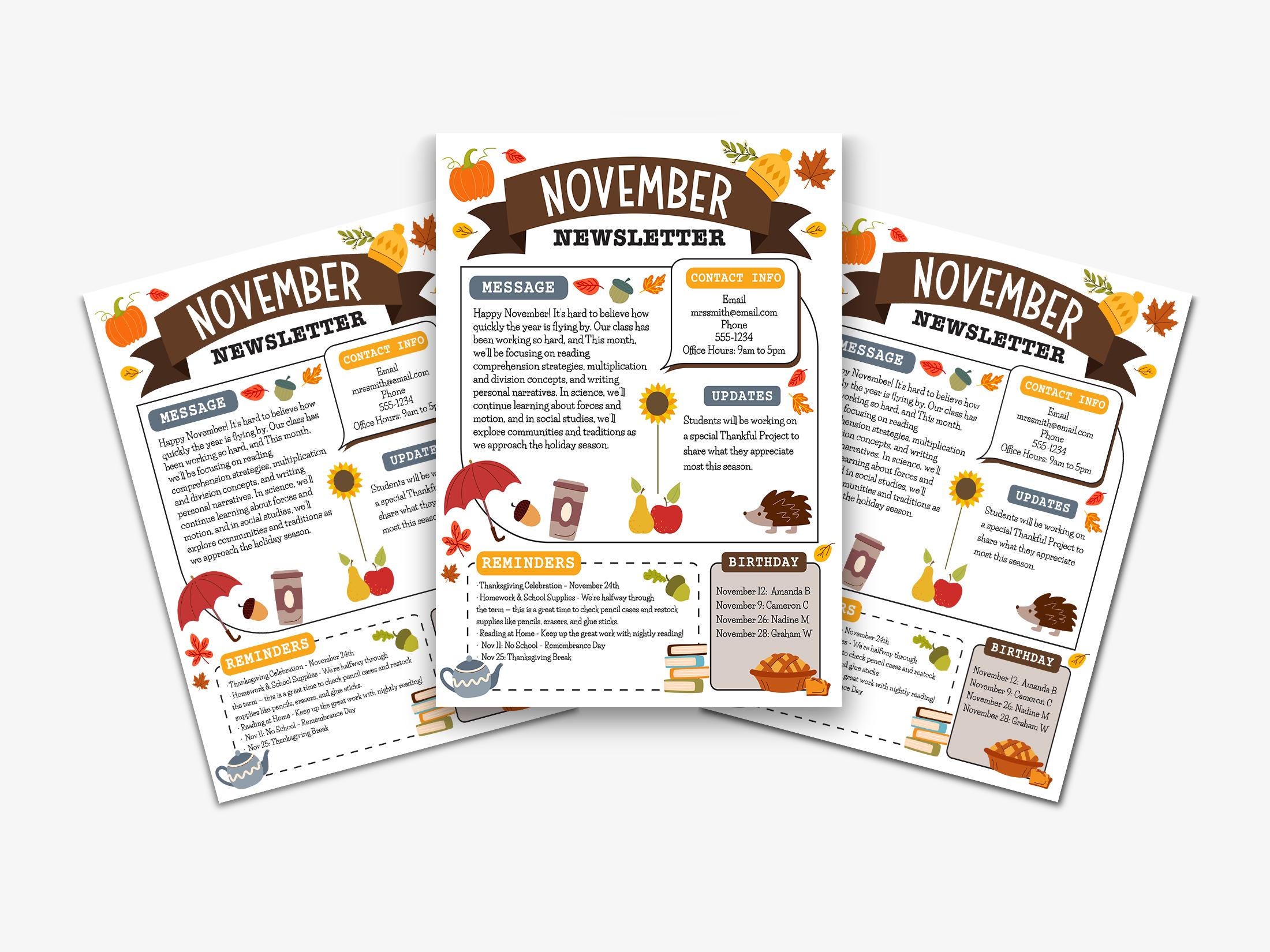 Editable November Classroom Newsletter: Fall Autumn Template (corjl ...